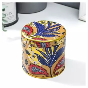 Шкатулка металл круглая "Растения и восточные огурцы" 8,3х8,5х8,5 см