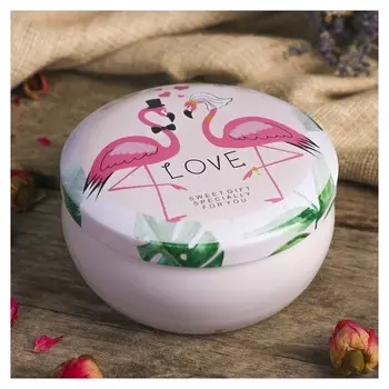 Шкатулка металл круглая "Свадьба. фламинго" 4х8х8 см