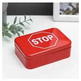 Шкатулка металл прямоугольная "Дорожный знак - Stop" 3,1х6,6х9,5 см