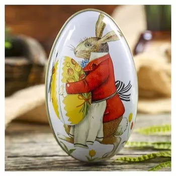 Шкатулка металл яйцо "Пасхальный кролик" 11,3х6,7х6 см