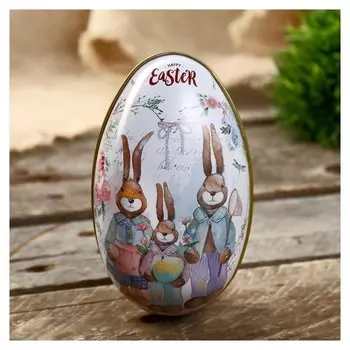 Шкатулка металл яйцо "Семья кроликов" 11х6,5х7 см