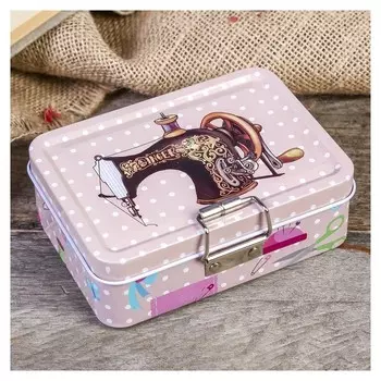 Шкатулка металл с ящичком "Швейная машинка" 4х12,5х9 см