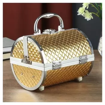 Шкатулка металлокаркас чемодан "Тубус. золотая клетка" 15х19х16 см