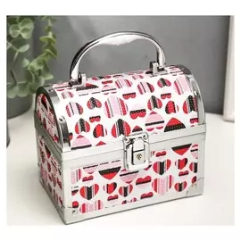 Шкатулка металлокаркас сундучок "Сердечки полосатые" 13х16,5х10,5 см