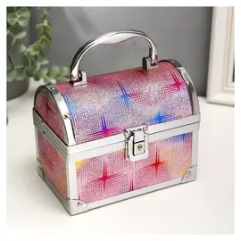 Шкатулка металлокаркас сундучок "Вспышки разноцветные на розовом" 13х16,5х10,5 см