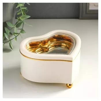 Шкатулка музыкальная механическая "Белое сердце с балериной" 7х13х11,5 см