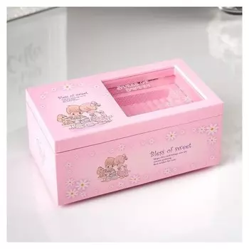 Шкатулка музыкальная механическая "Детские секреты" светло-розовая