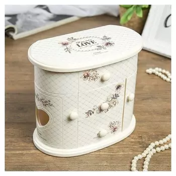 Шкатулка музыкальная механическая "Комод с цветами" белая 17,5.20х11 см