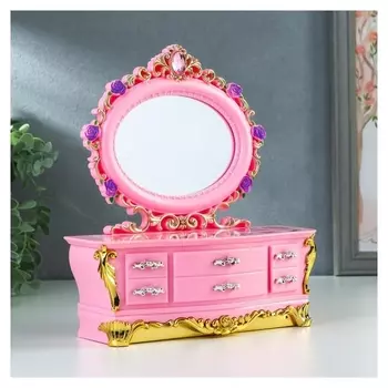 Шкатулка музыкальная механическая "Комод с зеркалом розовый"