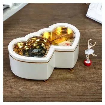 Шкатулка музыкальная пластик механическая "Двойное сердце белое" 6х16х10 см