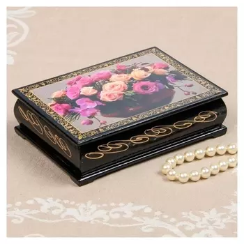 Шкатулка «Орхидеи с розами», 10×14 см, лаковая миниатюра