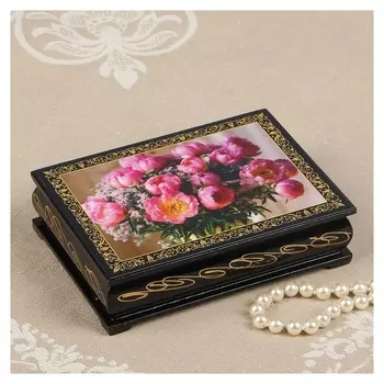 Шкатулка «Пионы», 10×14 см, лаковая миниатюра