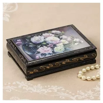 Шкатулка «Пионы в вазе», 10×14 см, лаковая миниатюра