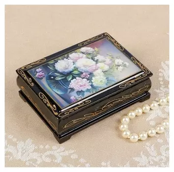 Шкатулка «Пионы в вазе», 8×10 см, лаковая миниатюра