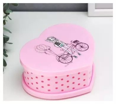 Шкатулка пластик музыкальная механическая "Девушка с велосипедом" 6,2х14,5х12 см