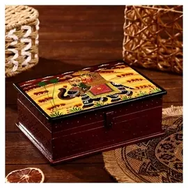 Шкатулка "Путешественники" дерево 15х20х7 см