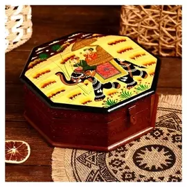 Шкатулка "Путешественники" дерево 21х21х7,5 см