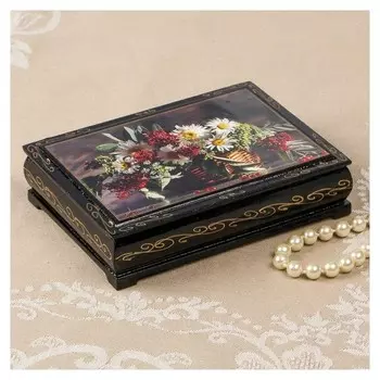 Шкатулка «Ромашки с ягодами в корзине», 10×14 см, лаковая миниатюра