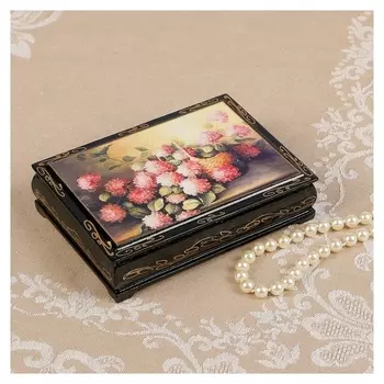 Шкатулка «Розовые цветы в корзине», 10×14 см, лаковая миниатюра