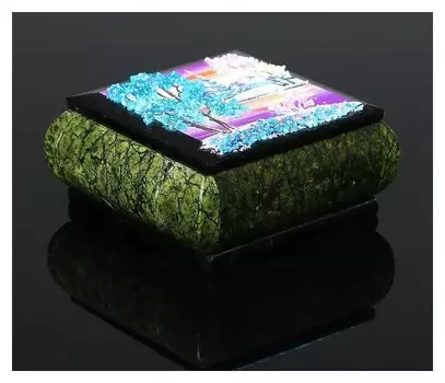 Шкатулка с пейзажем "Зима", каменная крошка, змеевик