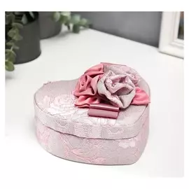 Шкатулка текстиль для украшений сердце "Цветы с лентой" 7х15,5х18 см