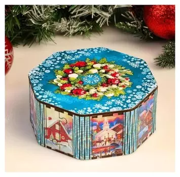 Шкатулка восьмигранная, синяя, 15,3х15,3х6,7 см