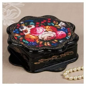 Шкатулка «Жостово», 16×16 см, лаковая миниатюра, яркие цветы