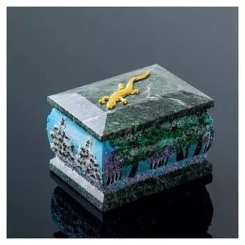 Шкатулка "Зима" с рисунком и ящеркой