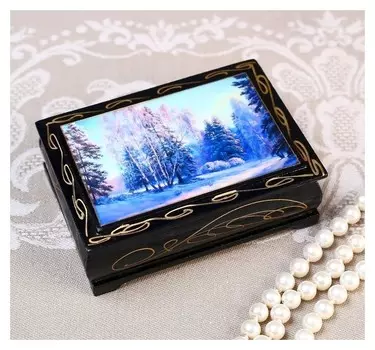 Шкатулка «Зимний лес», 8×10 см, лаковая миниатюра