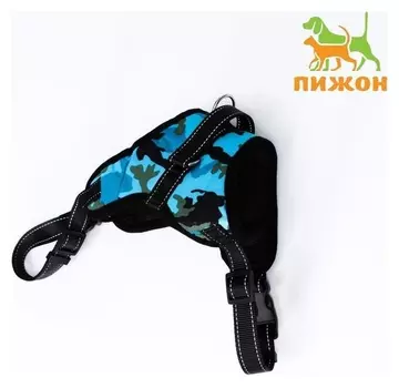 Шлейка мягкая со светоотражающаяи, XL, расширенная (ОШ 54-69, ОГ 64-86 см), голубая хаки