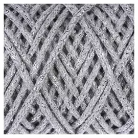 Шнур для вязания 3мм 97% хлопок, 3% люрекс 50м/130гр (Св. серый/серебр. люрекс)
