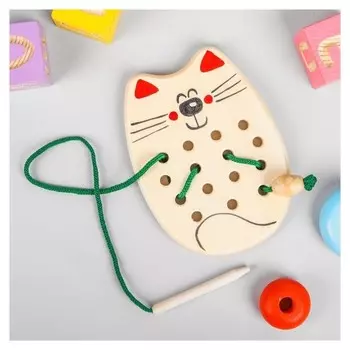 Шнуровка Кот деревянная