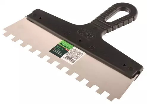 Шпатель из нержавеющей стали, 250 мм, зуб 10 х 10 мм, пластмассовая ручка