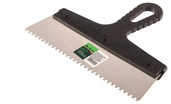 Шпатель из нержавеющей стали, 250 мм, зуб 4 х 4 мм, пластмассовая ручка