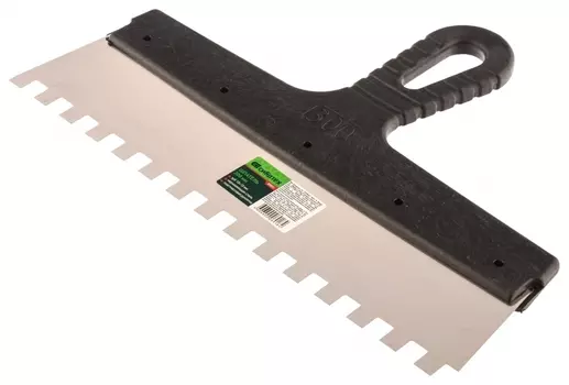 Шпатель из нержавеющей стали, 300 мм, зуб 10 х 10 мм, пластмассовая ручка