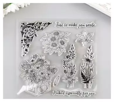 Штамп для творчества силикон "Букеты из полевых цветов" 15х15 см