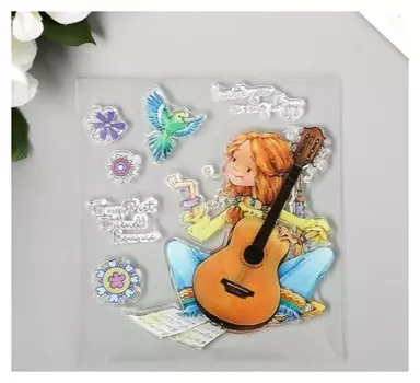 Штамп для творчества силикон "Девочка с гитарой" 10х10 см