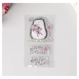 Штамп для творчества силикон "Ёжик и букетик" 11,5х6,5 см