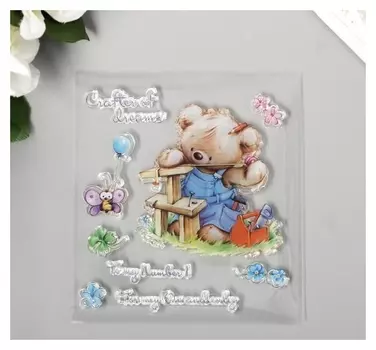 Штамп для творчества силикон "Медвежонок ремонтник" 10х10 см