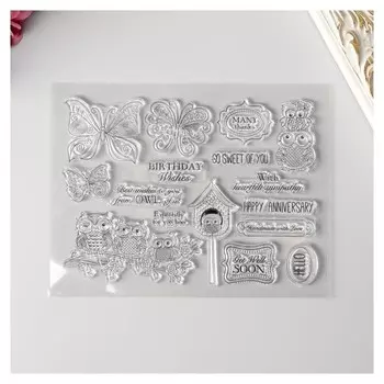 Штамп для творчества силикон "Милые совушки" 17х14 см