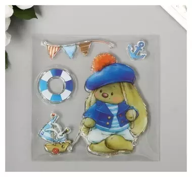 Штамп для творчества силикон "Милый зайка с корабликом" 10х10 см