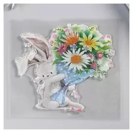 Штамп для творчества силикон "Зайка с огромным букетом" 10х9,5 см