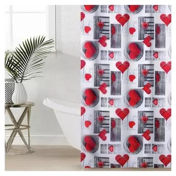Штора для ванной комнаты доляна «Сердца», 180×180 см, полиэстер