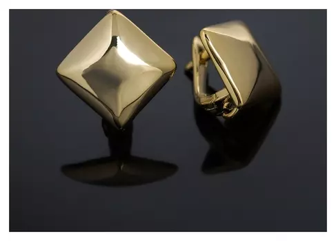 Швензы родированные "Минимал" ромб, цвет золото