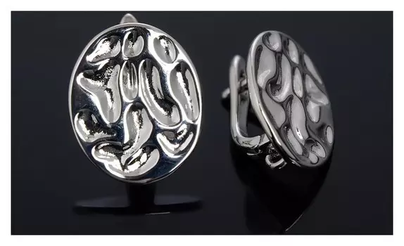 Швензы родированные "Овал" мятый, цвет серебро