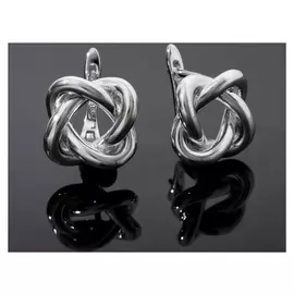 Швензы родированные "Сплетение" квадрат, цвет серебро