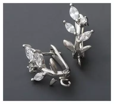 Швензы родированные "Веточка", цвет белый в серебре