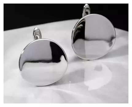 Швензы родированные "Выпуклый круг", цвет серебро