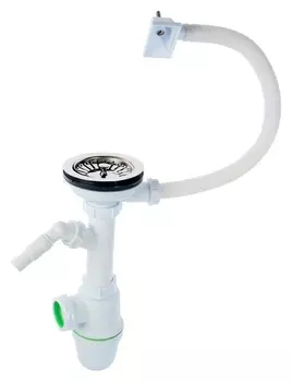 Сифон для мойки Akvater, 3 1/2" х 40 мм, прямоуг. перелив, с отводом для стиральной машины