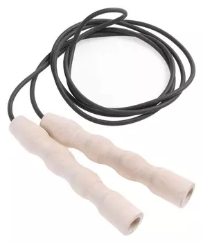 Скакалка резиновая MR-Sk1.8, чёрная, 1,8 м, D=0,5 см, деревянная ручка